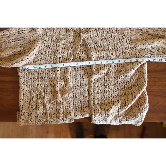 Tan brown Crochet Short sleeve cardigan boho beaded open knit XL vintage summer - Picture 6 of 8